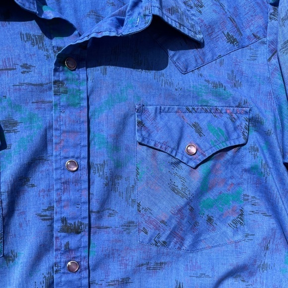 Men's Ely Cattleman Western Shirt Blue Art 15 1/2 Ranch Cotton Cowboy Rodeo Work - Picture 4 of 12
